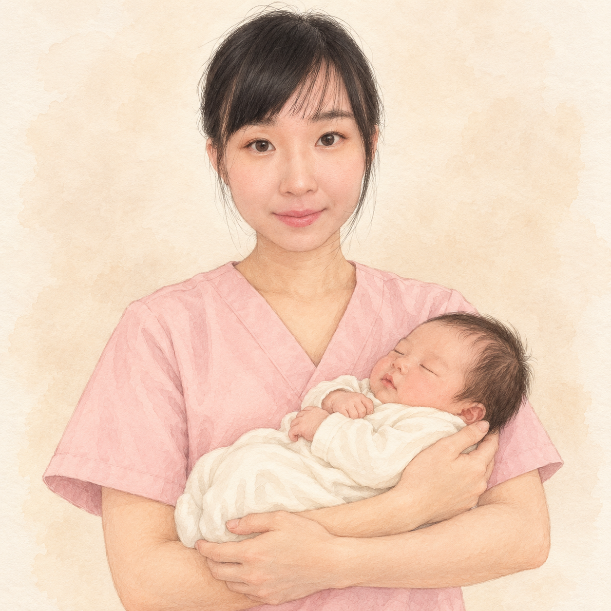 看護師・保健師 飯田（赤ちゃんを抱くナイトシッターのイラスト）